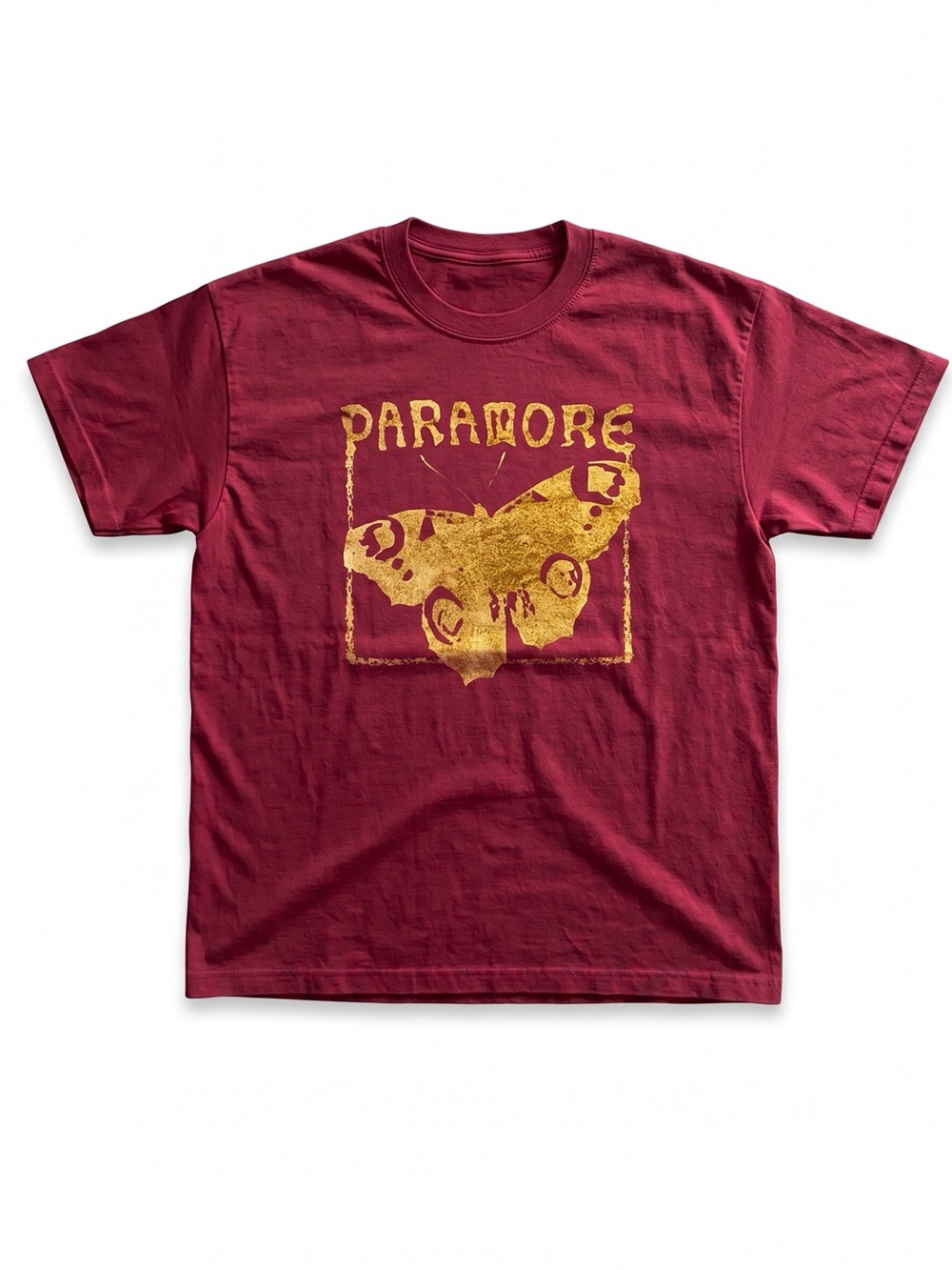 Paramore Distressed Gold Butterfly Maroon Band Merch T-Shirt